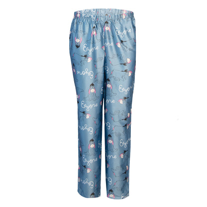 Blue - Side - Winnie the Pooh Womens-Ladies Eeyore Satin Straight Leg Long Pyjama Set