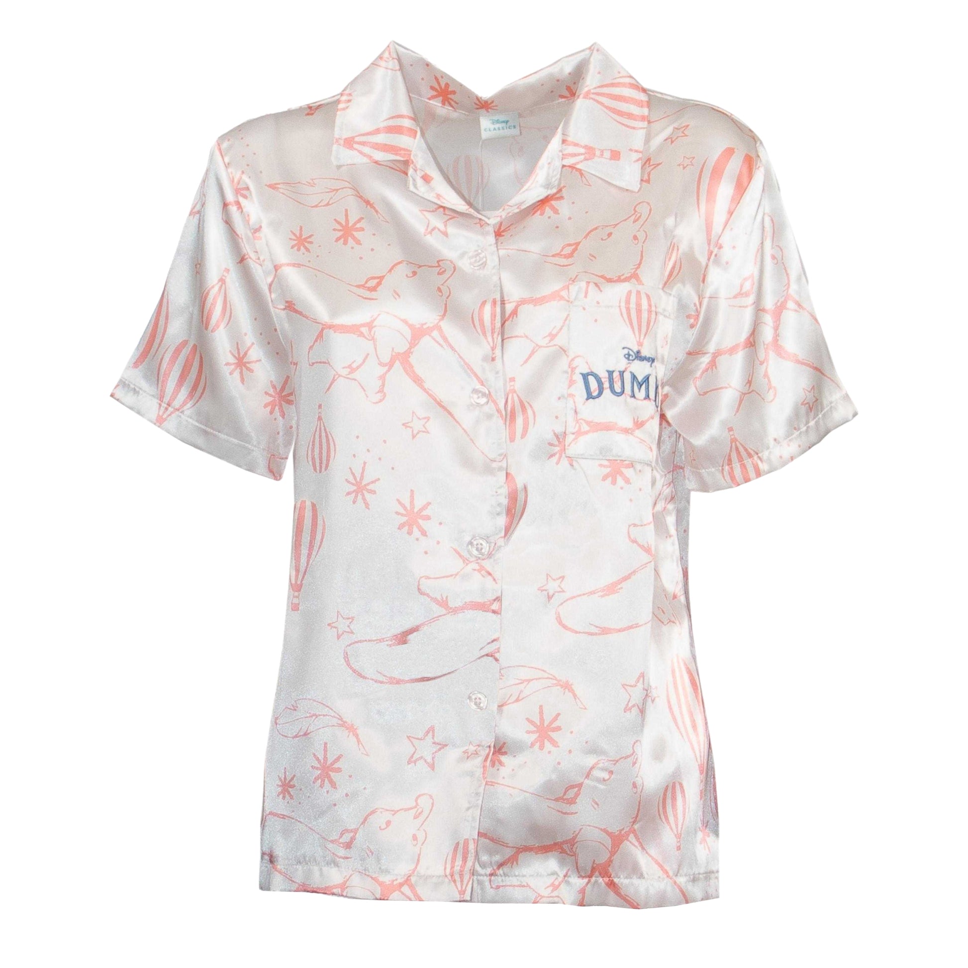 White - Side - Dumbo Womens-Ladies Satin Short-Sleeved Short Pyjama Set