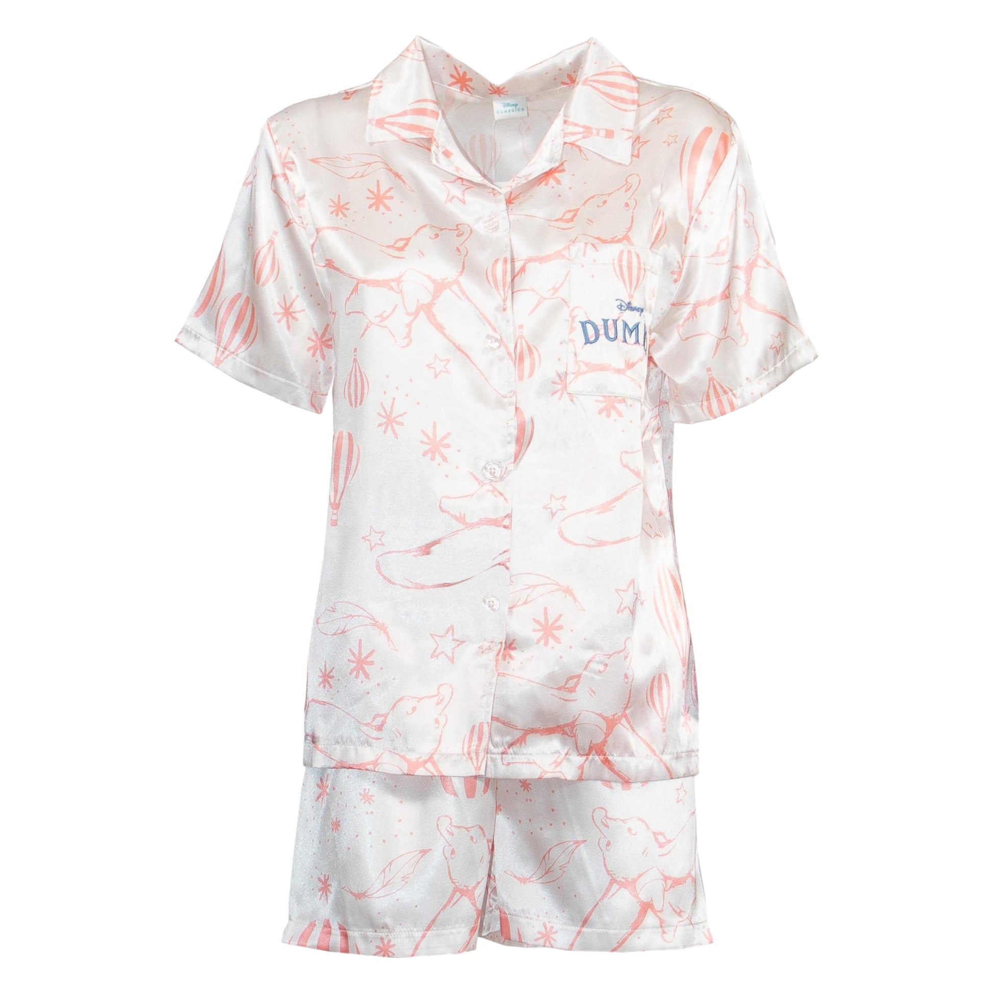 White - Front - Dumbo Womens-Ladies Satin Short-Sleeved Short Pyjama Set