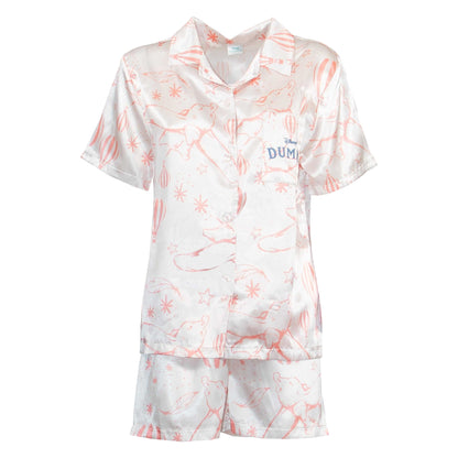 White - Front - Dumbo Womens-Ladies Satin Short-Sleeved Short Pyjama Set