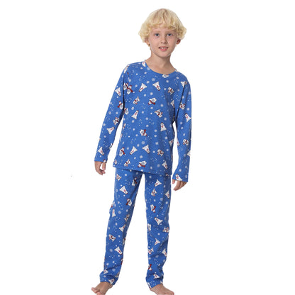 Blue - Back - The Snowman Childrens-Kids Polar Bear Long-Sleeved Christmas Long Pyjama Set
