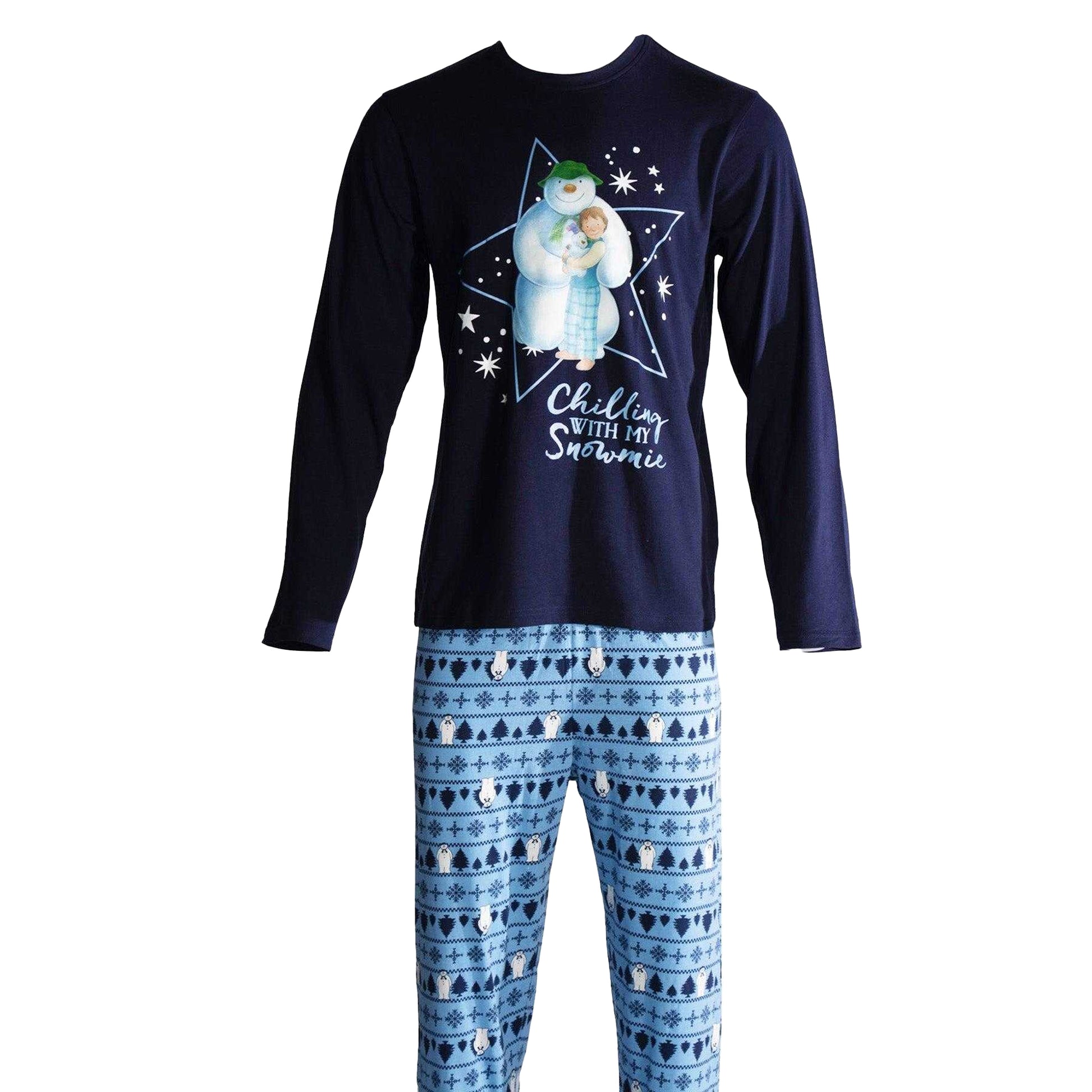 Blue - Back - The Snowman Mens Polar Bear Christmas Long Pyjama Set