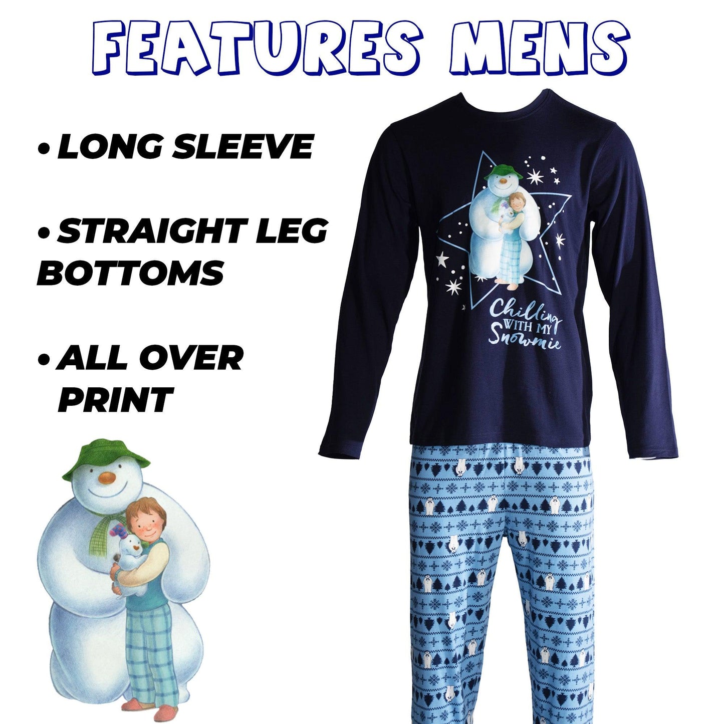 Blue - Lifestyle - The Snowman Mens Polar Bear Christmas Long Pyjama Set