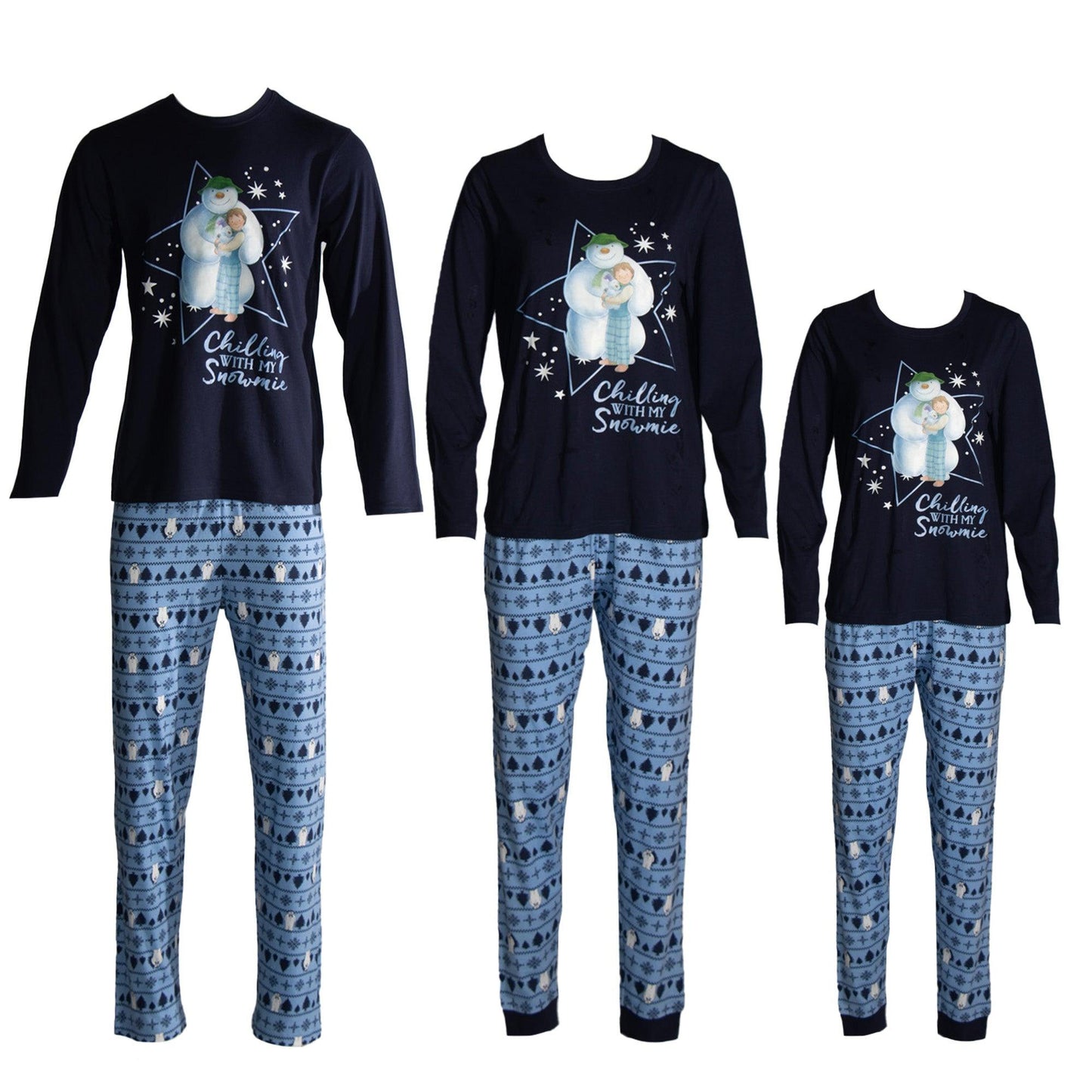 Blue - Front - The Snowman Mens Polar Bear Christmas Long Pyjama Set