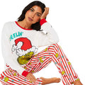 Red-White - Side - The Grinch Womens-Ladies Long Pyjama Set
