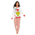 Red-White - Front - The Grinch Womens-Ladies Long Pyjama Set