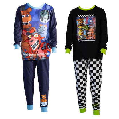 Multicoloured - Front - Five Nights At Freddys Childrens-Kids Game Over Long Pyjama Set (Pack of 2)