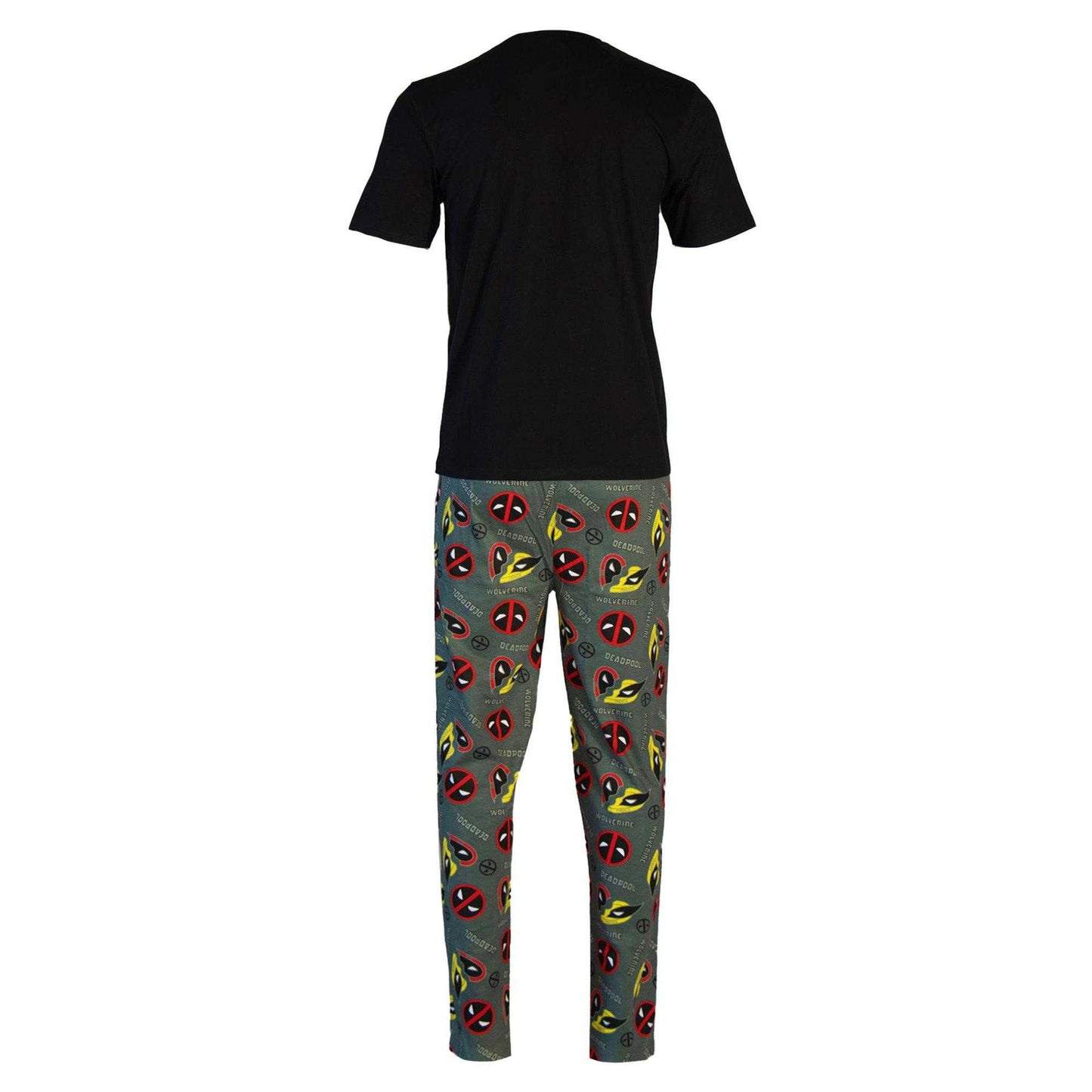 Black-Multicoloured - Back - Deadpool & Wolverine Mens Action Pose Cotton Pyjama Set
