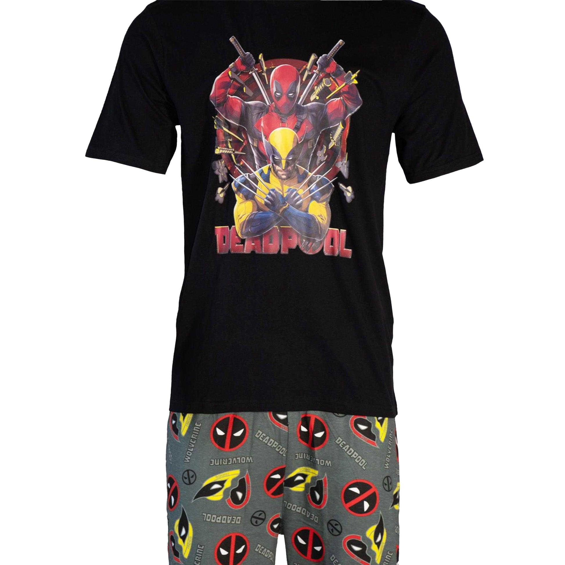 Black-Multicoloured - Lifestyle - Deadpool & Wolverine Mens Action Pose Cotton Pyjama Set