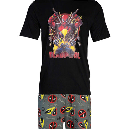 Black-Multicoloured - Lifestyle - Deadpool & Wolverine Mens Action Pose Cotton Pyjama Set