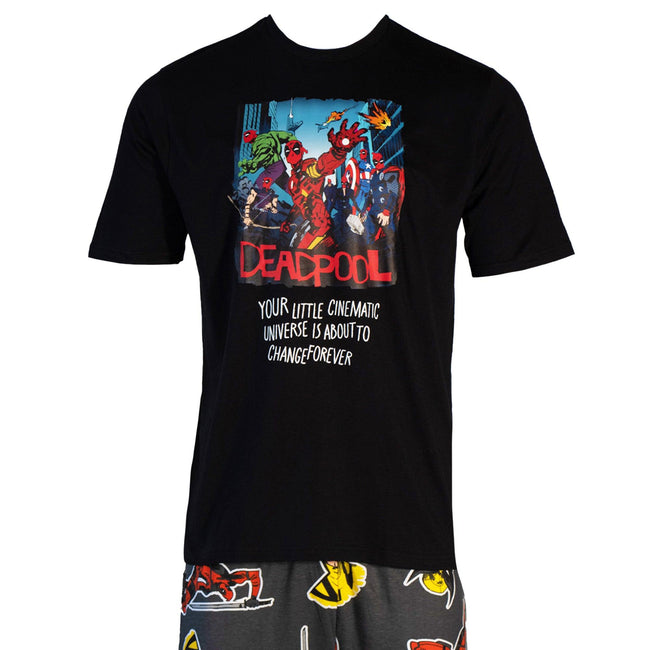 Black-Multicoloured - Side - Deadpool Mens Cinematic Cotton Pyjama Set