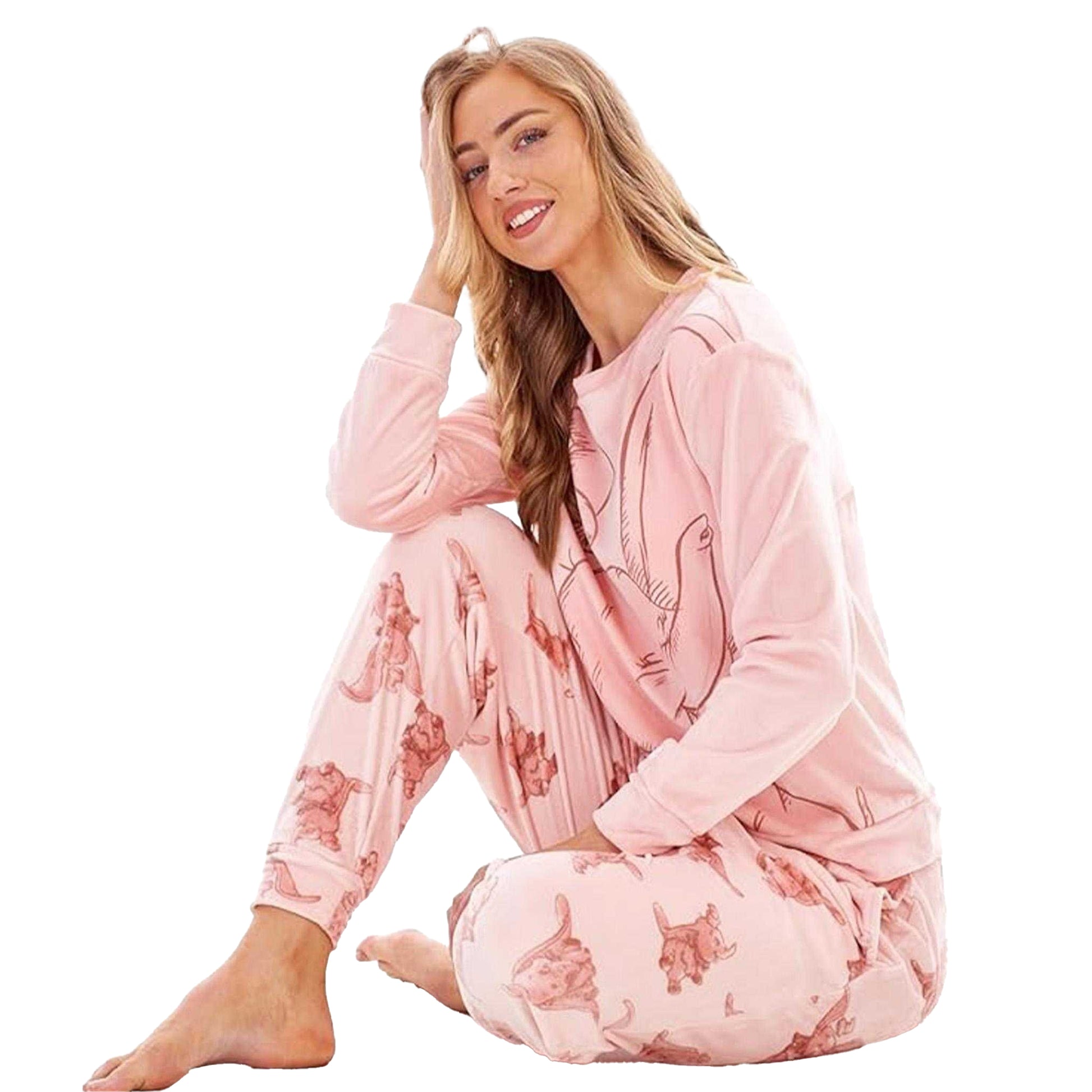 Peach - Lifestyle - Dumbo Womens-Ladies Velour Long-Sleeved Long Pyjama Set