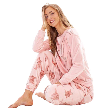 Peach - Lifestyle - Dumbo Womens-Ladies Velour Long-Sleeved Long Pyjama Set
