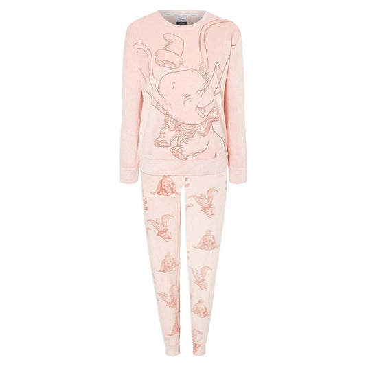 Peach - Front - Dumbo Womens-Ladies Velour Long-Sleeved Long Pyjama Set