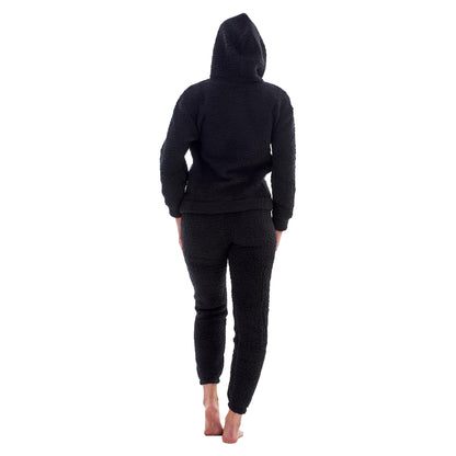 Black - Back - Keanu Womens-Ladies Borg Long Pyjama Set
