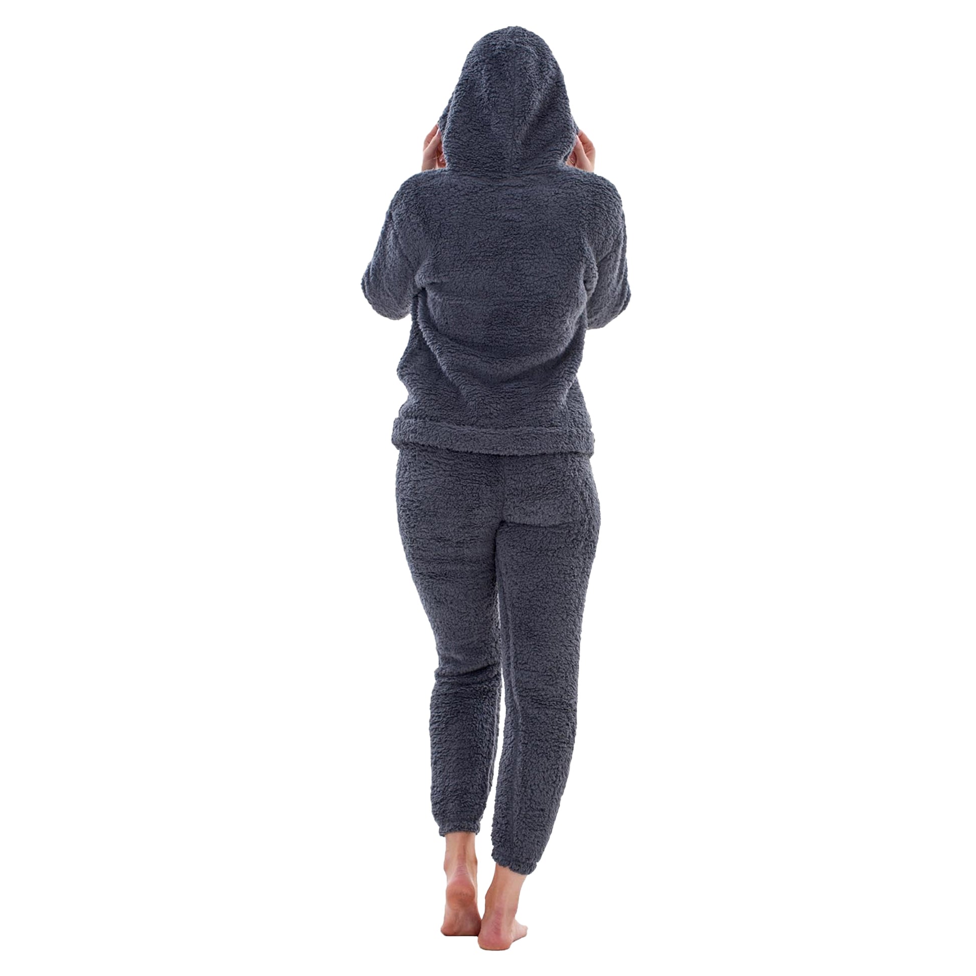 Charcoal - Back - Keanu Womens-Ladies Borg Long Pyjama Set