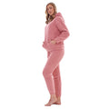 Pink - Side - Keanu Womens-Ladies Borg Long Pyjama Set