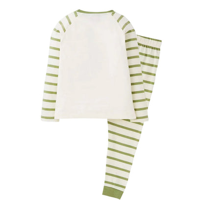 White-Green - Back - Elf Childrens-Kids Raglan Long-Sleeved Long Pyjama Set