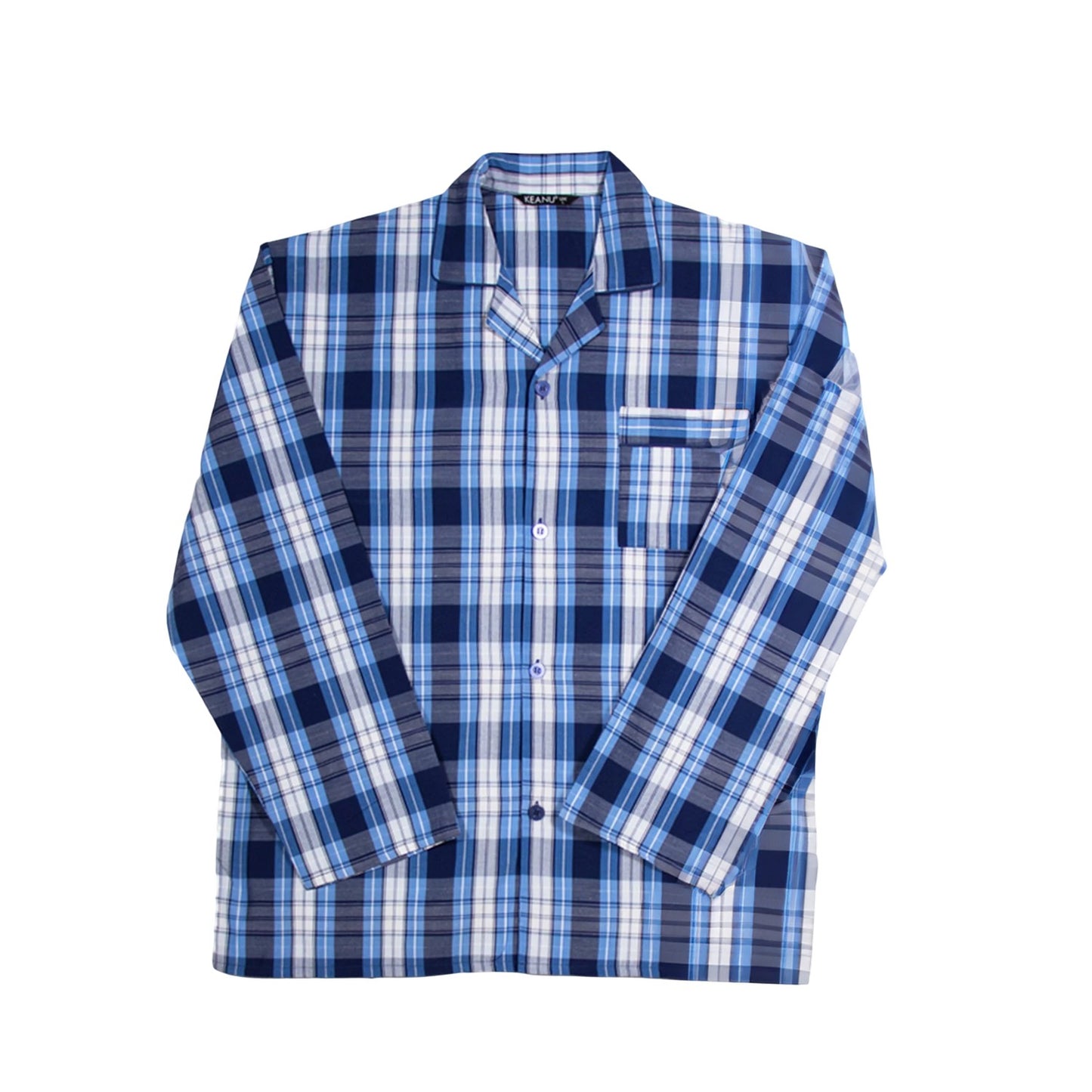 Blue - Back - Keanu Mens Checked Woven Long Pyjama Set