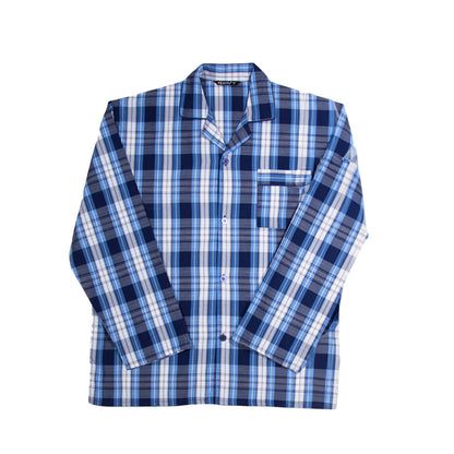 Blue - Back - Keanu Mens Checked Woven Long Pyjama Set