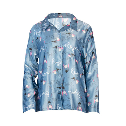 Blue - Side - Winnie the Pooh Girls Eeyore Satin Straight Leg Long Pyjama Set