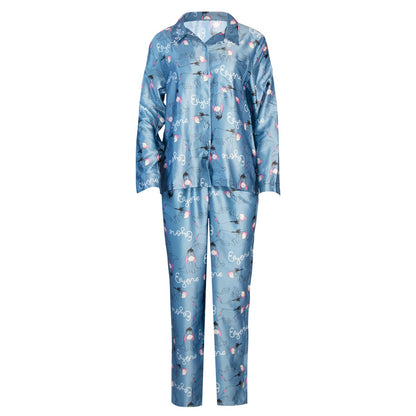 Blue - Front - Winnie the Pooh Girls Eeyore Satin Straight Leg Long Pyjama Set