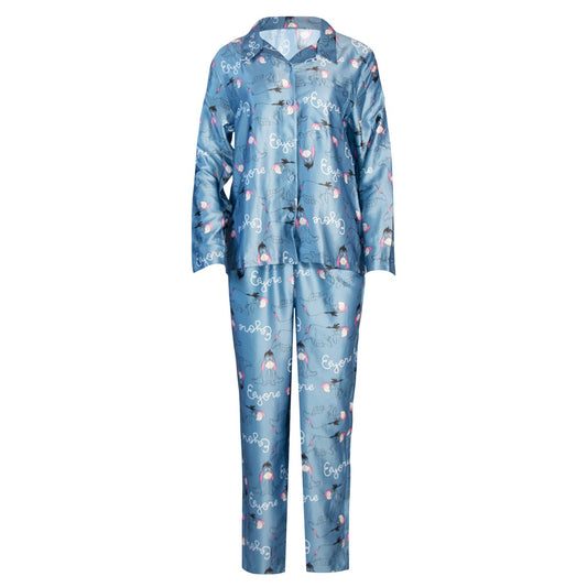 Blue - Front - Winnie the Pooh Girls Eeyore Satin Straight Leg Long Pyjama Set