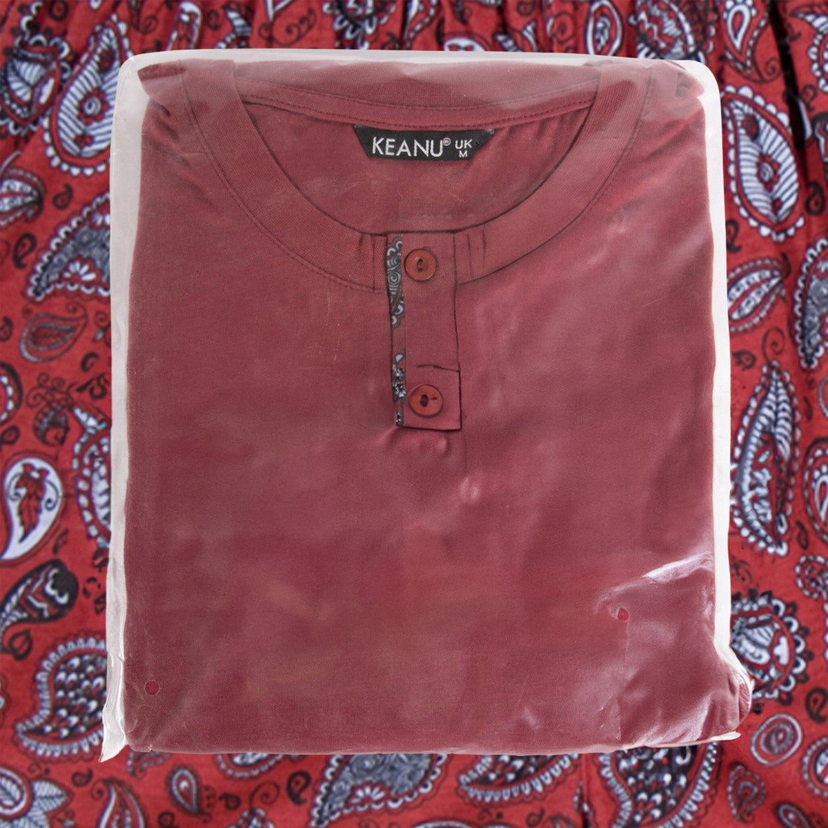 Red - Side - Keanu Mens Henley Short Pyjama Set