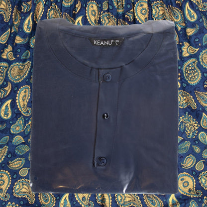 Blue - Side - Keanu Mens Henley Short Pyjama Set