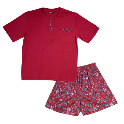 Red - Front - Keanu Mens Henley Short Pyjama Set