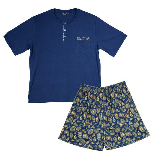 Blue - Front - Keanu Mens Henley Short Pyjama Set