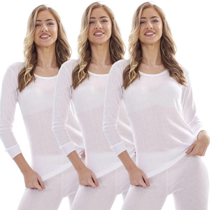 White - Front - Heatforce Womens-Ladies Long-Sleeved Thermal Top (Pack of 3)