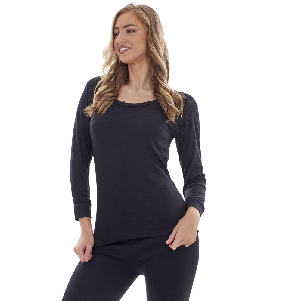 Black - Side - Heatforce Womens-Ladies Long-Sleeved Thermal Top (Pack of 3)