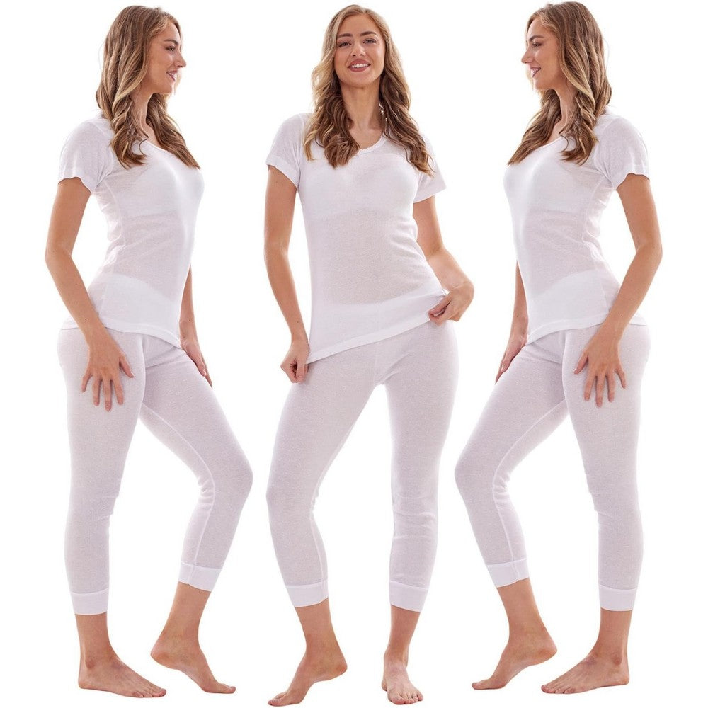 White - Lifestyle - Heatforce Womens-Ladies Short-Sleeved Thermal Top (Pack of 3)