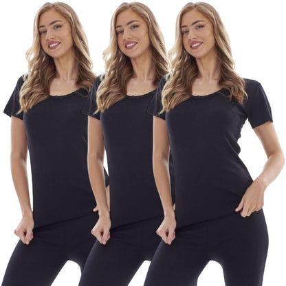 Black - Front - Heatforce Womens-Ladies Short-Sleeved Thermal Top (Pack of 3)