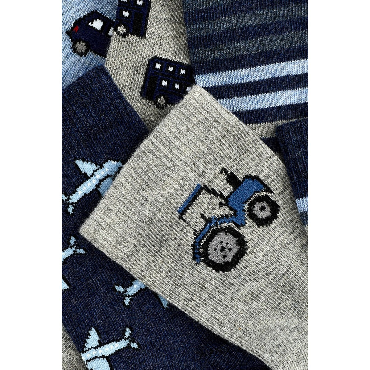 Multicoloured - Pack Shot - Ex Store Childrens-Kids Transport Cotton Socks (Pack of 7)