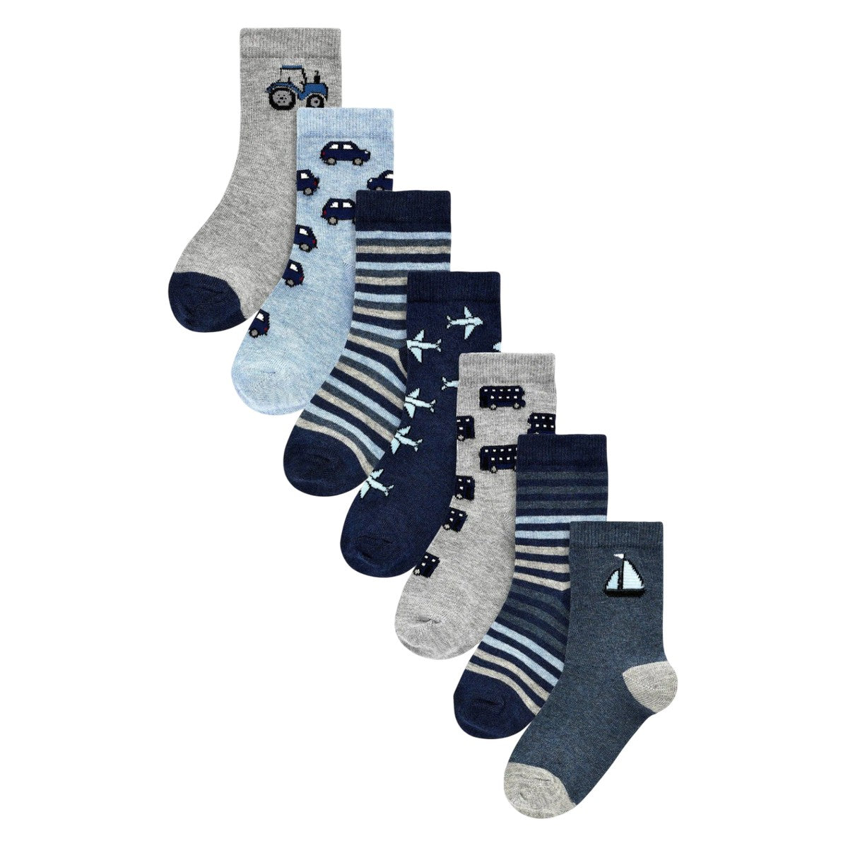 Multicoloured - Front - Ex Store Childrens-Kids Transport Cotton Socks (Pack of 7)