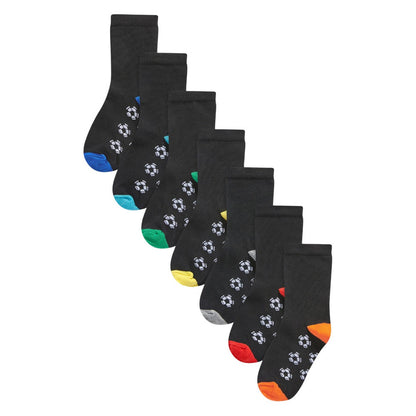 Multicoloured - Back - Ex Store Childrens-Kids Football Cotton Socks (Pack of 7)