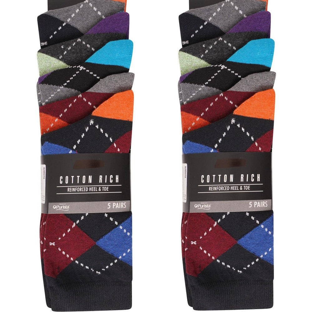 Multicoloured - Front - Ex Store Mens Argyle Cotton Socks (Pack of 10)