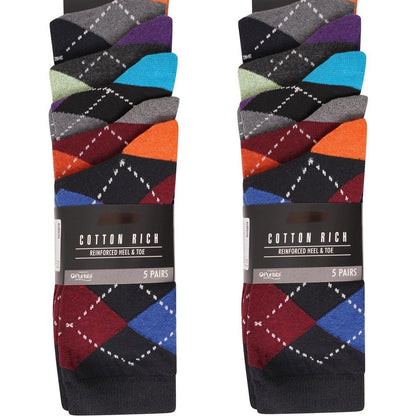 Multicoloured - Front - Ex Store Mens Argyle Cotton Socks (Pack of 10)