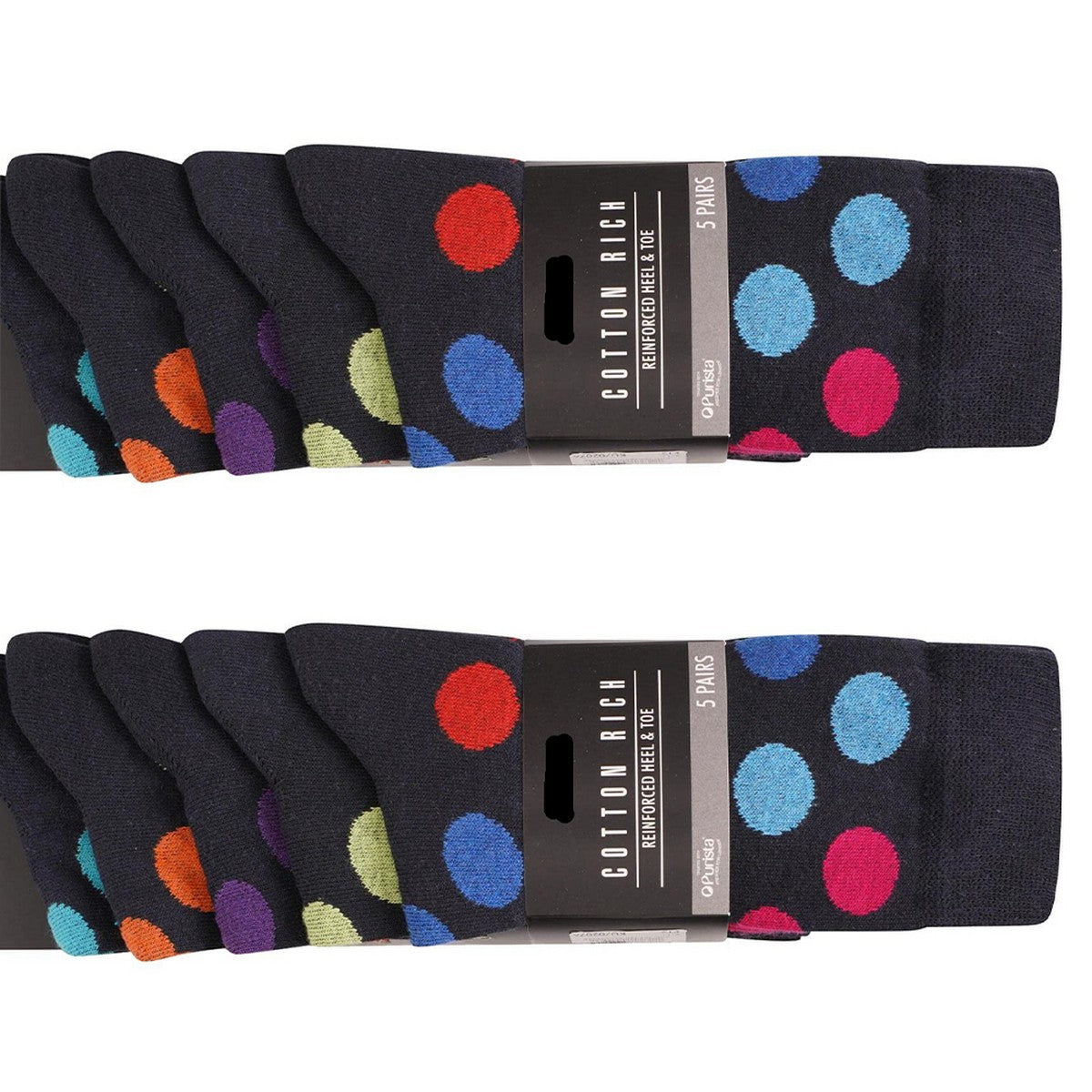 Multicoloured - Back - Ex Store Mens Spotted Cotton Socks (Pack of 10)