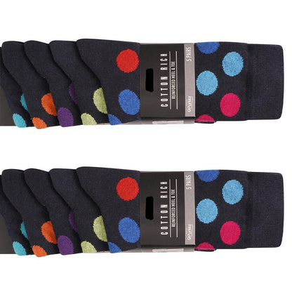 Multicoloured - Back - Ex Store Mens Spotted Cotton Socks (Pack of 10)