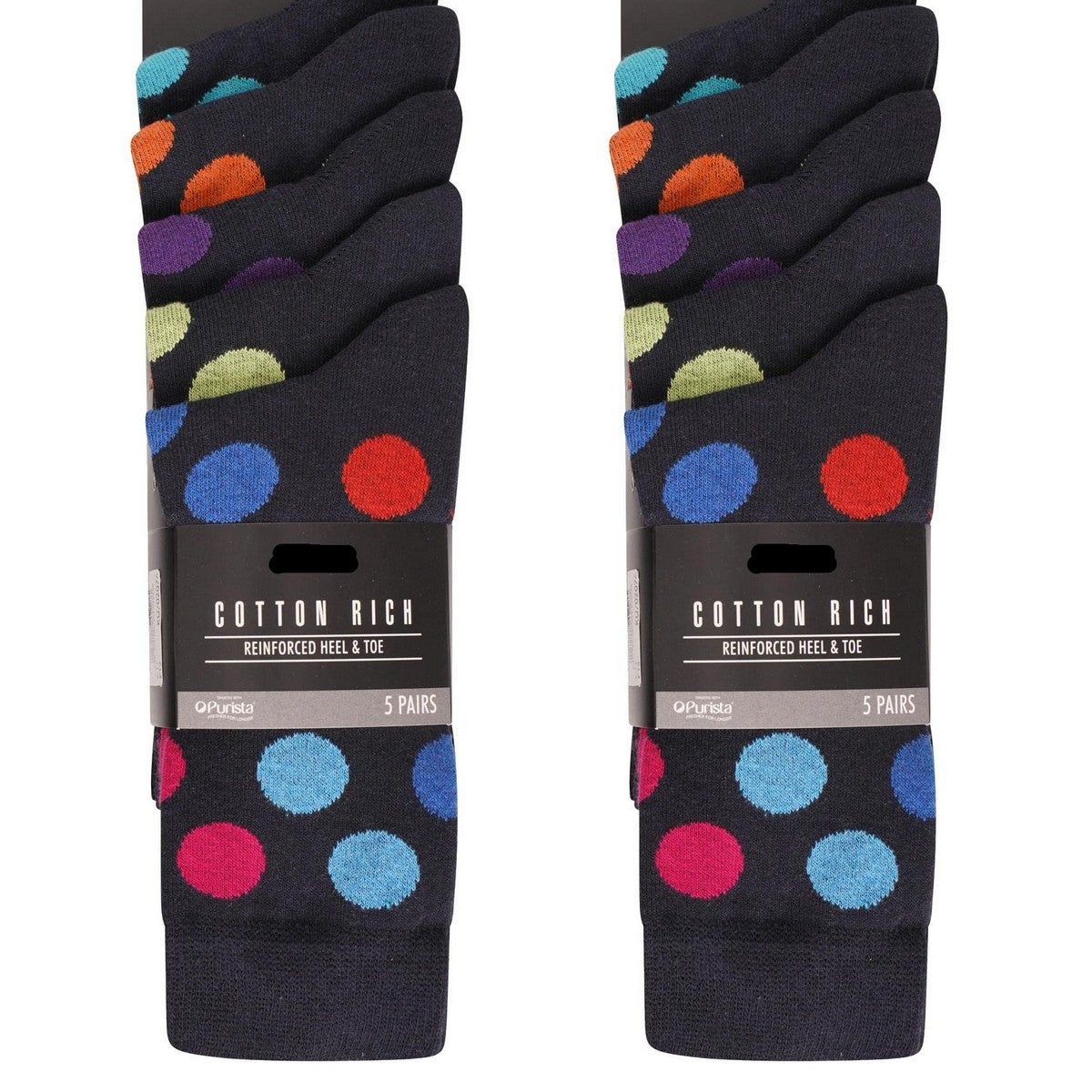 Multicoloured - Front - Ex Store Mens Spotted Cotton Socks (Pack of 10)