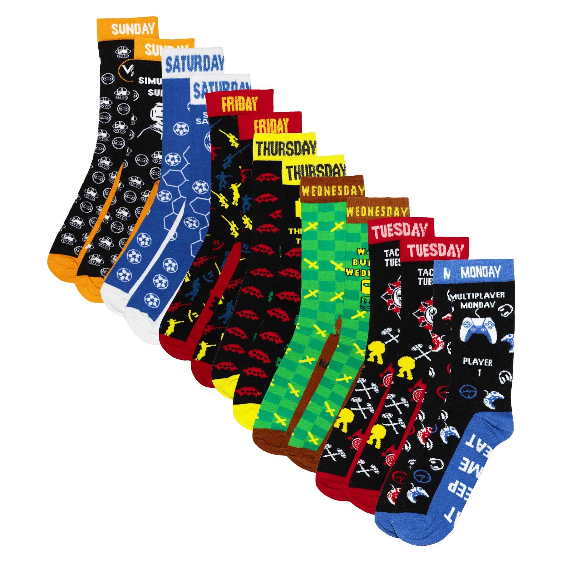 Multicoloured - Side - Floso Mens Video Game Items Socks (Pack of 7)