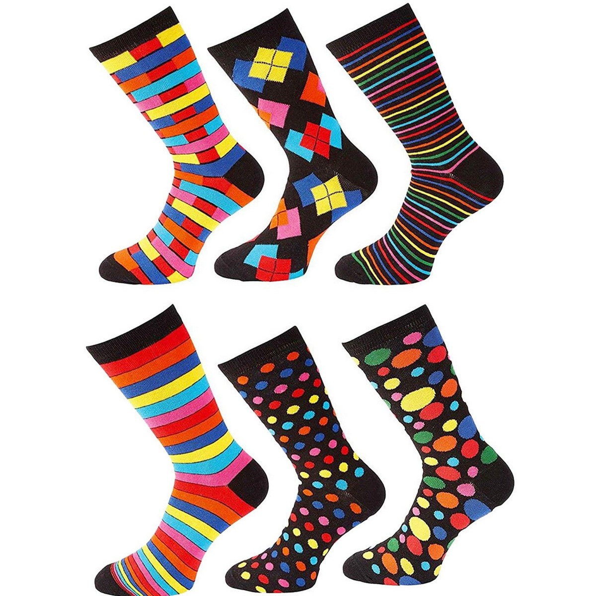 Black-Multicoloured - Side - Soxy Mens Assorted Designs Cotton Socks (Pack of 6)