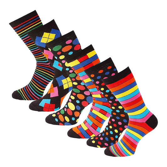 Black-Multicoloured - Front - Soxy Mens Assorted Designs Cotton Socks (Pack of 6)