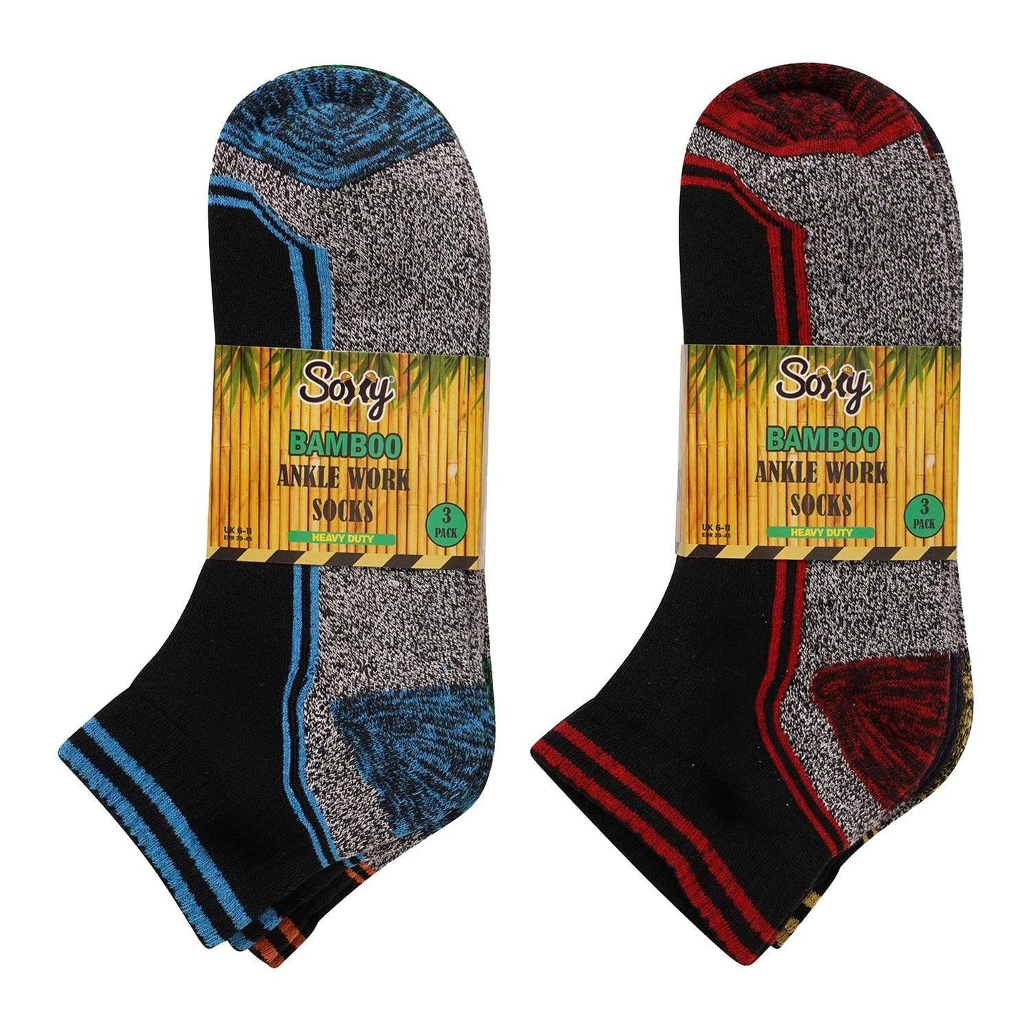 Black-Multicoloured - Pack Shot - Soxy Mens Contrast Panel Bamboo Diabetic Socks (Pack of 6)