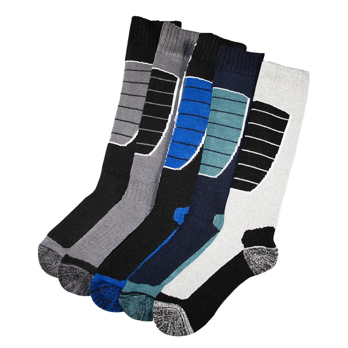 Black-Charcoal-Beige - Back - Soxy Mens Thermal Ski Socks (Pack of 5)