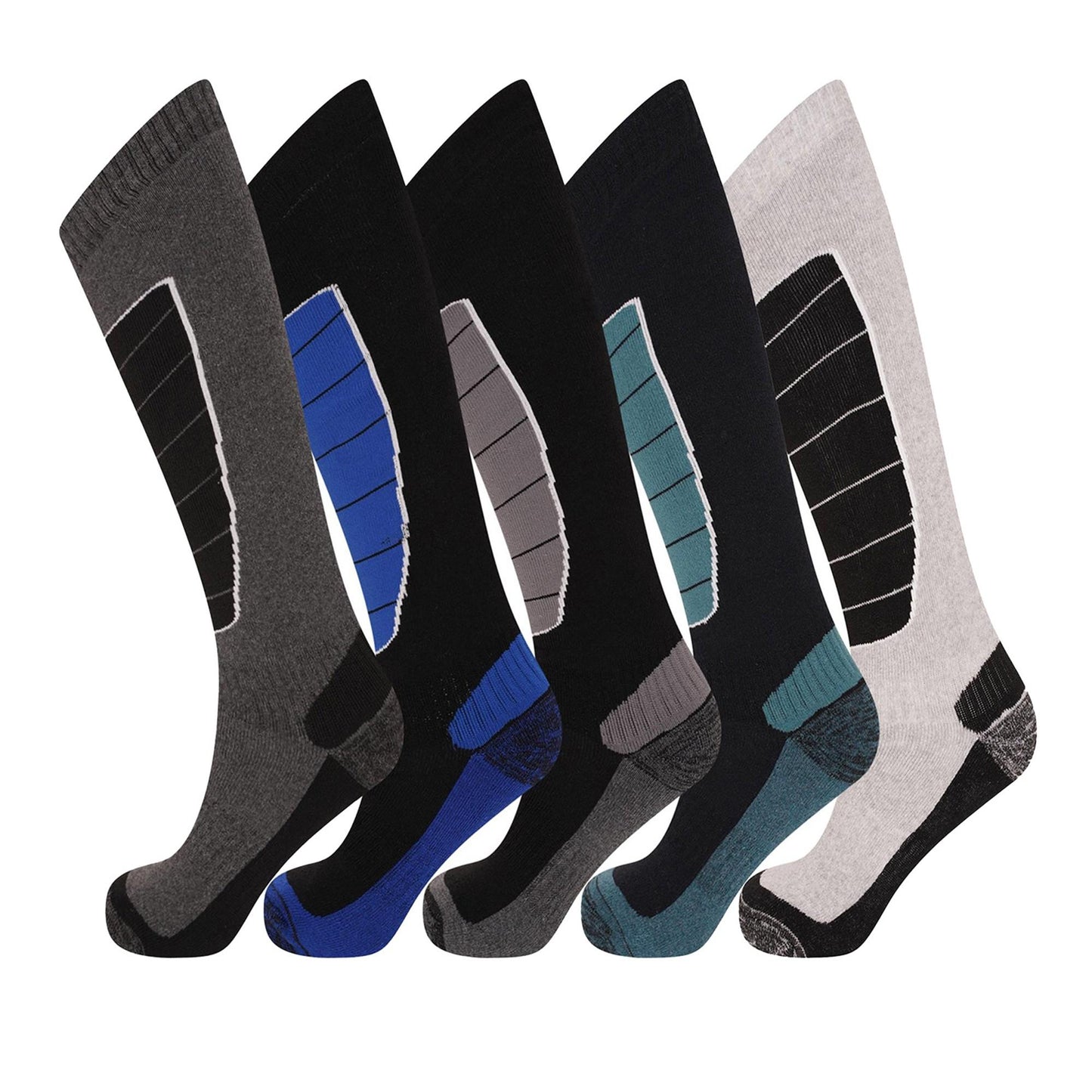Black-Charcoal-Beige - Front - Soxy Mens Thermal Ski Socks (Pack of 5)