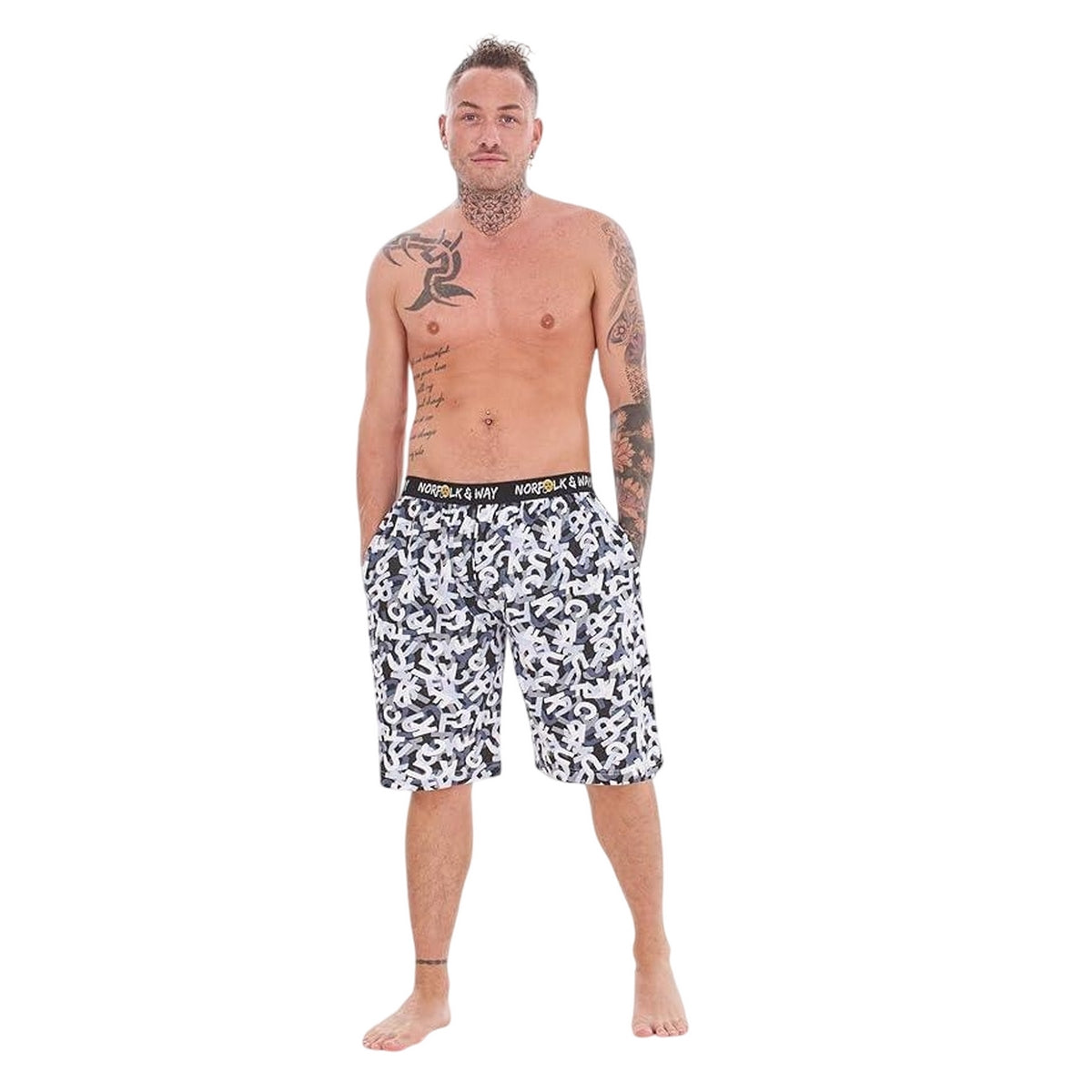 White-Red - Side - Norfolk Industries Mens Lounge Shorts (Pack of 2)